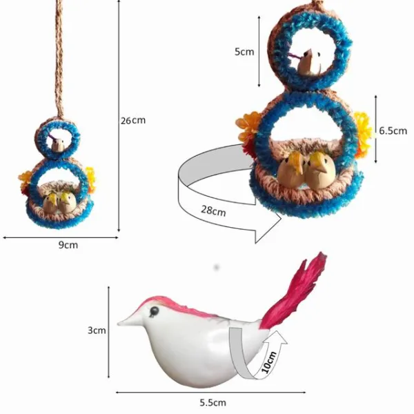 Wall Hanging Home Décor Artificial Bird Nest for Balcony and Garden Pack of 2 (Blue) - Image 4