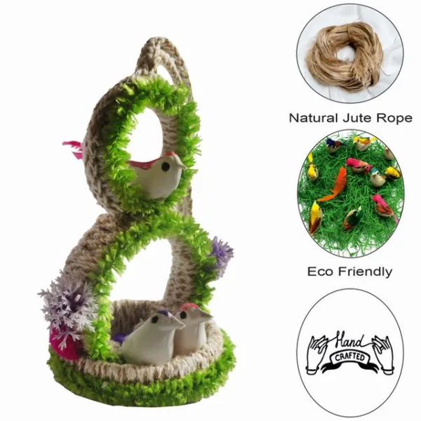 Wall Hanging Home Décor Artificial Bird Nest for Balcony and Garden Pack of 2 (Green) - Image 3