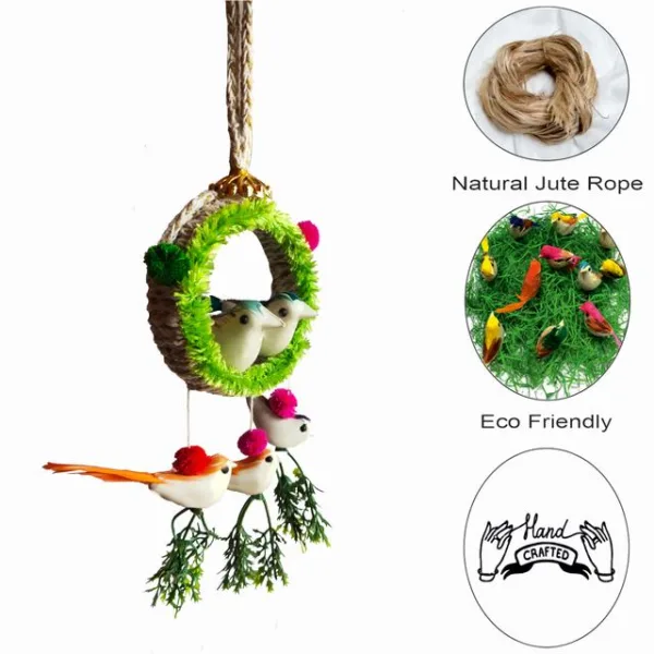 Wall Hanging Home Décor Artificial Bird Nest for Balcony and Garden Pack of 2 (Green) - Image 3