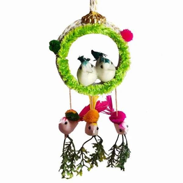 Wall Hanging Home Décor Artificial Bird Nest for Balcony and Garden Pack of 2 (Green) - Image 5