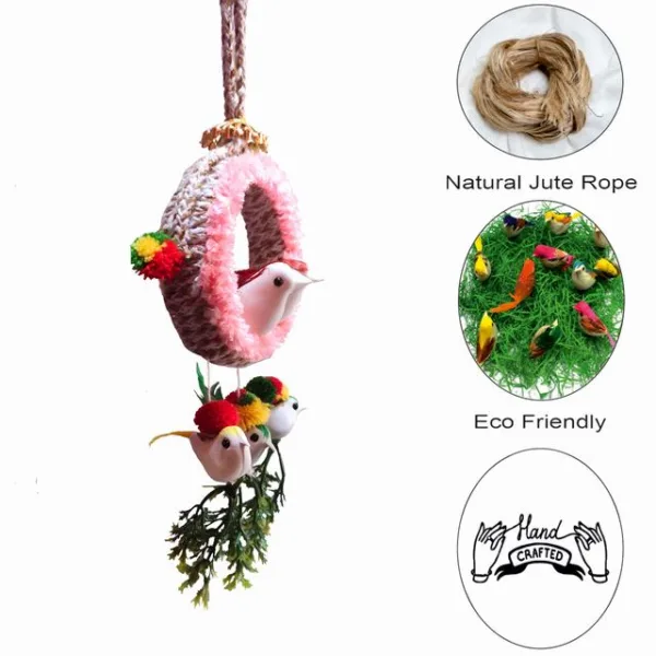 Wall Hanging Home Décor Artificial Bird Nest for Balcony and Garden Pack of 2 (Pink) - Image 3