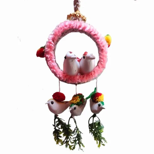 Wall Hanging Home Décor Artificial Bird Nest for Balcony and Garden Pack of 2 (Pink) - Image 4