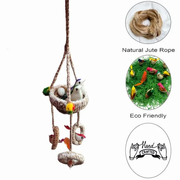 Handmade Artificial Flora Jute Balcony Hanging Birds Nest for Home Decor for Hanging in Hall Patio Garden Tree Plants Combo Decorative Showpiece - Image 3