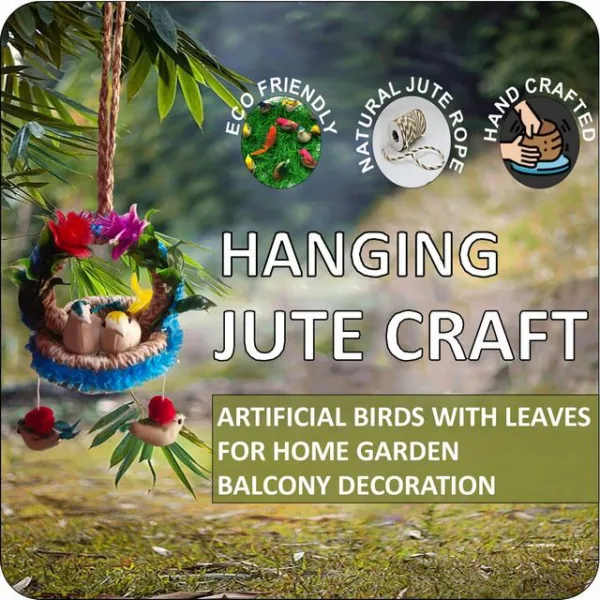 Wall Hanging Home Décor Artificial Bird Nest for Balcony and Garden Pack of 2 (Blue) - Image 2