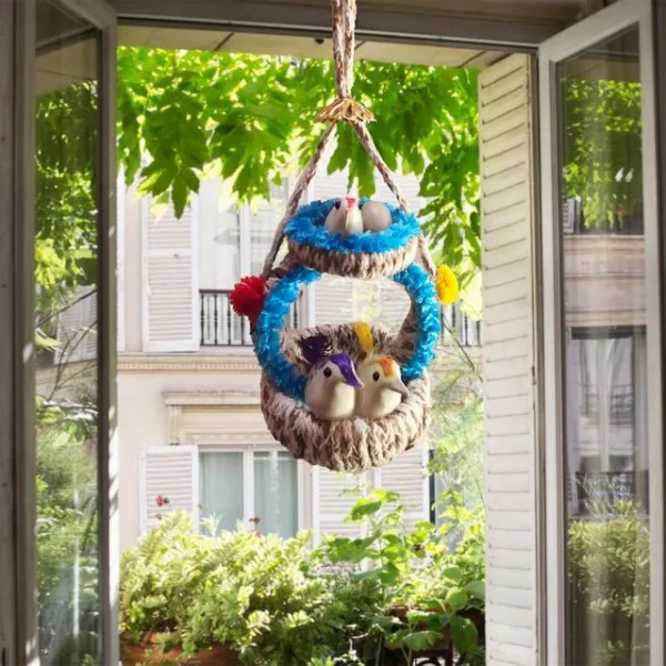 Wall Hanging Home Décor Artificial Bird Nest for Balcony and Garden Pack of 2 (Blue) - Image 2