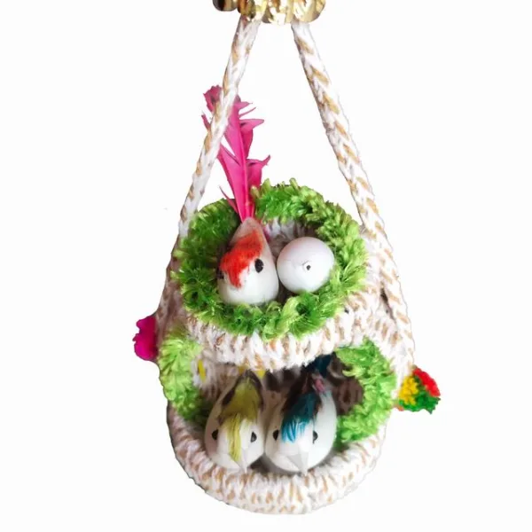 Wall Hanging Home Décor Artificial Bird Nest for Balcony and Garden Pack of 2 (Green) - Image 4