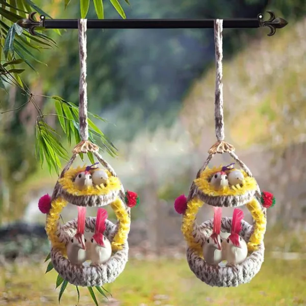 Wall Hanging Home Décor Artificial Bird Nest for Balcony and Garden Pack of 2 (Yellow)