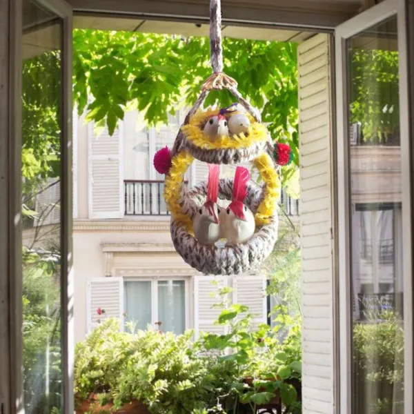 Wall Hanging Home Décor Artificial Bird Nest for Balcony and Garden Pack of 2 (Yellow) - Image 2