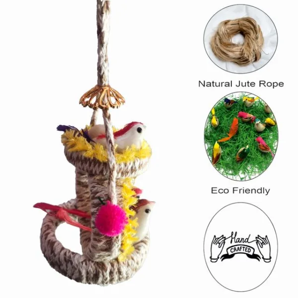 Wall Hanging Home Décor Artificial Bird Nest for Balcony and Garden Pack of 2 (Yellow) - Image 3