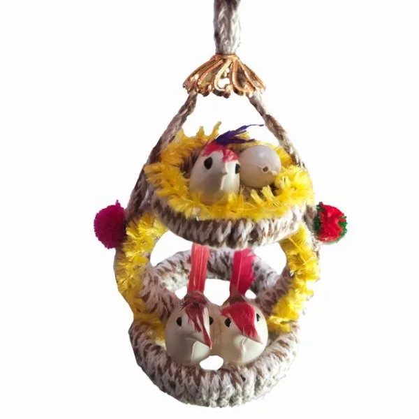 Wall Hanging Home Décor Artificial Bird Nest for Balcony and Garden Pack of 2 (Yellow) - Image 4