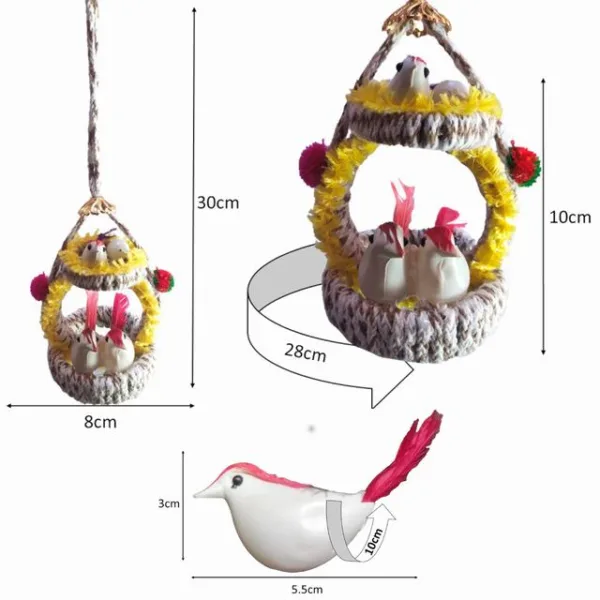 Wall Hanging Home Décor Artificial Bird Nest for Balcony and Garden Pack of 2 (Yellow) - Image 5