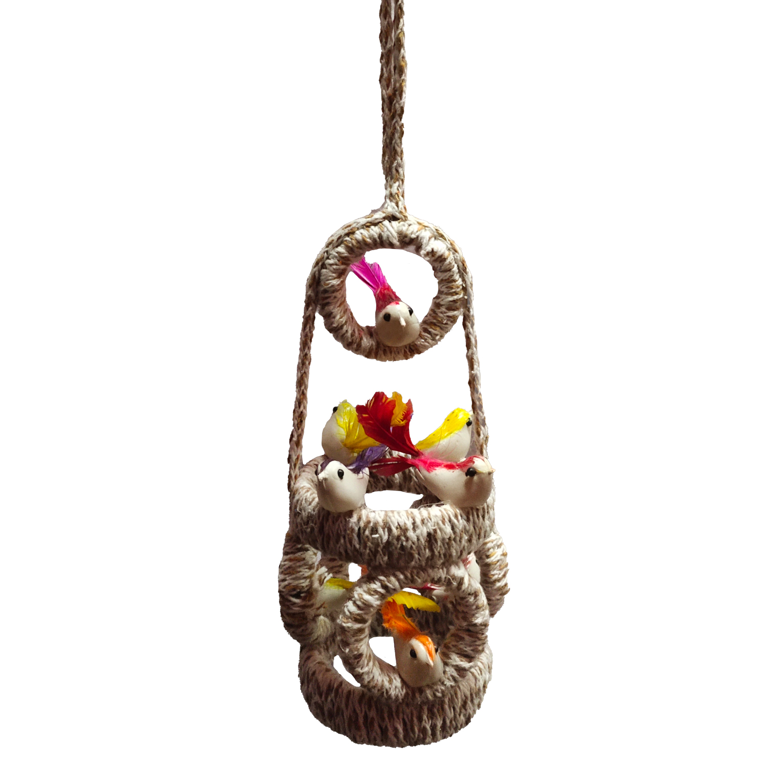 Handmade Jute Hanging Bird Nest for Home Decor with Artificial Birds - Image 2
