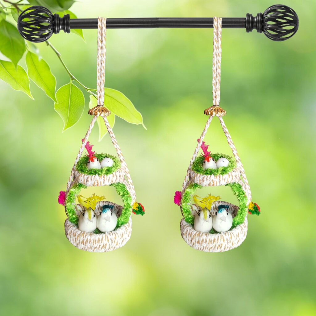 Handmade Hanging Bird Nest Wall Decor Combo Pack of 2 | Artificial Birds Decorative Hanging for Home, Balcony & Living Room