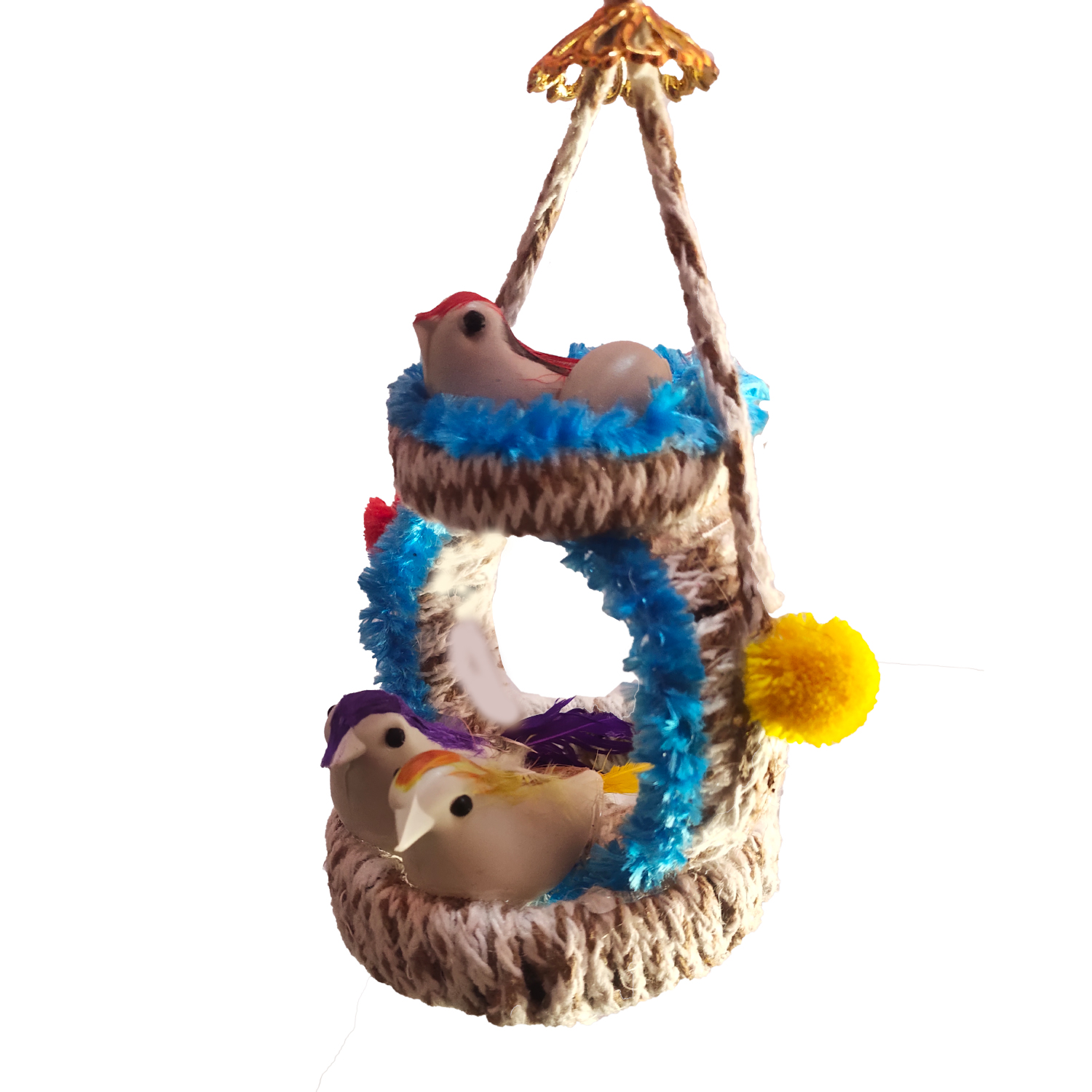 Handmade Hanging Bird Nest Wall Decor Combo Pack of 2 | Artificial Birds Decorative Hanging for Home, Balcony & Living Room - Image 2
