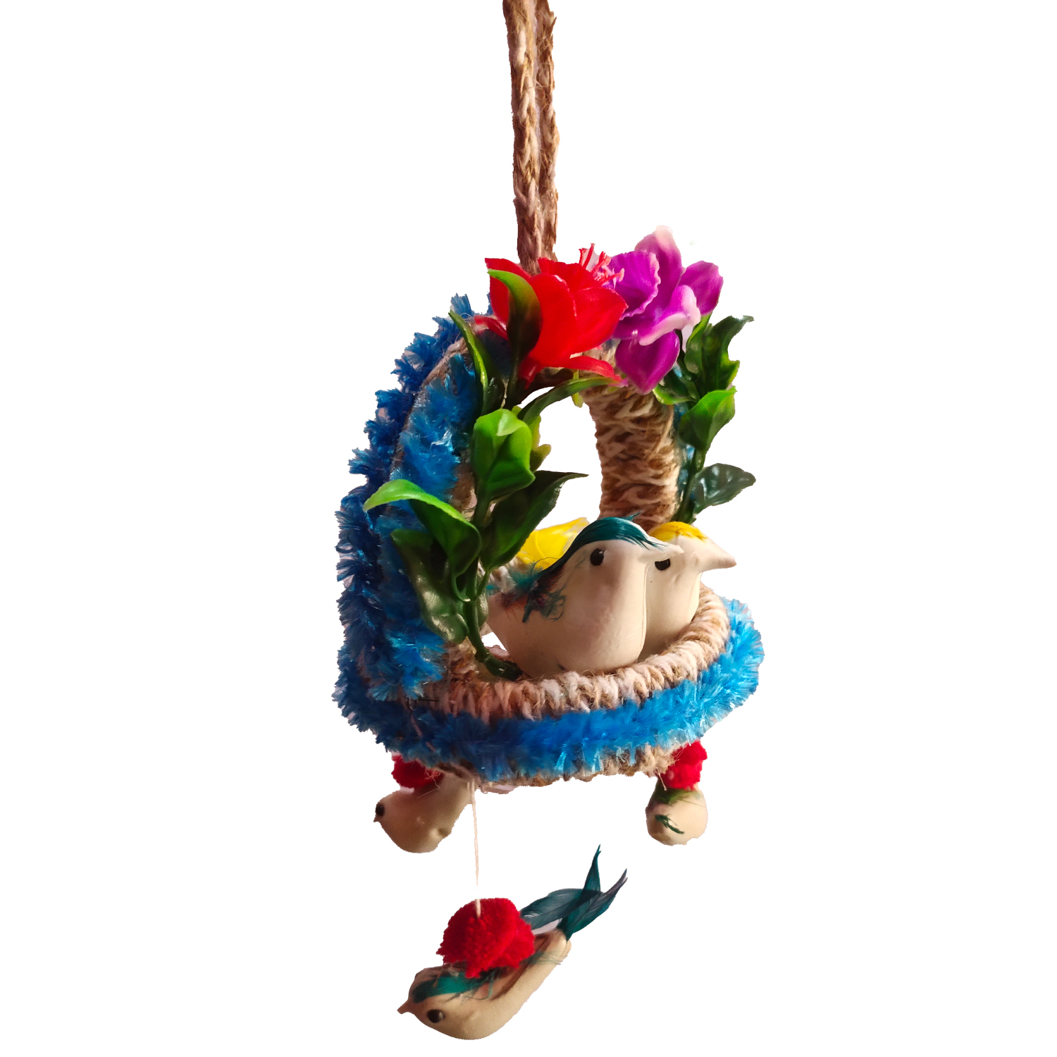 Handmade Hanging Bird Nest Wall Decor Pack of 2 | Artificial Birds Decorative Hanging for Home, Balcony & Living Room - Image 2