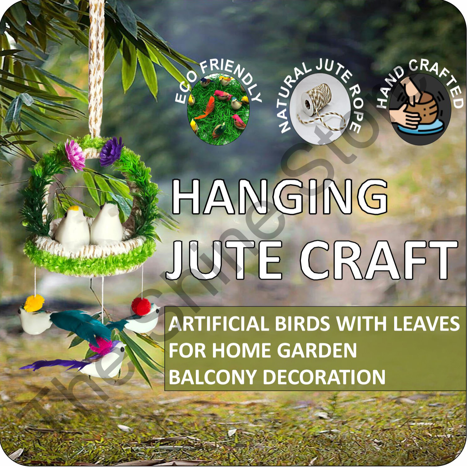 Handmade Hanging Bird Nest Wall Decor Pack of 2 | Artificial Birds Decorative Hanging for Home, Balcony & Living Room - Image 3