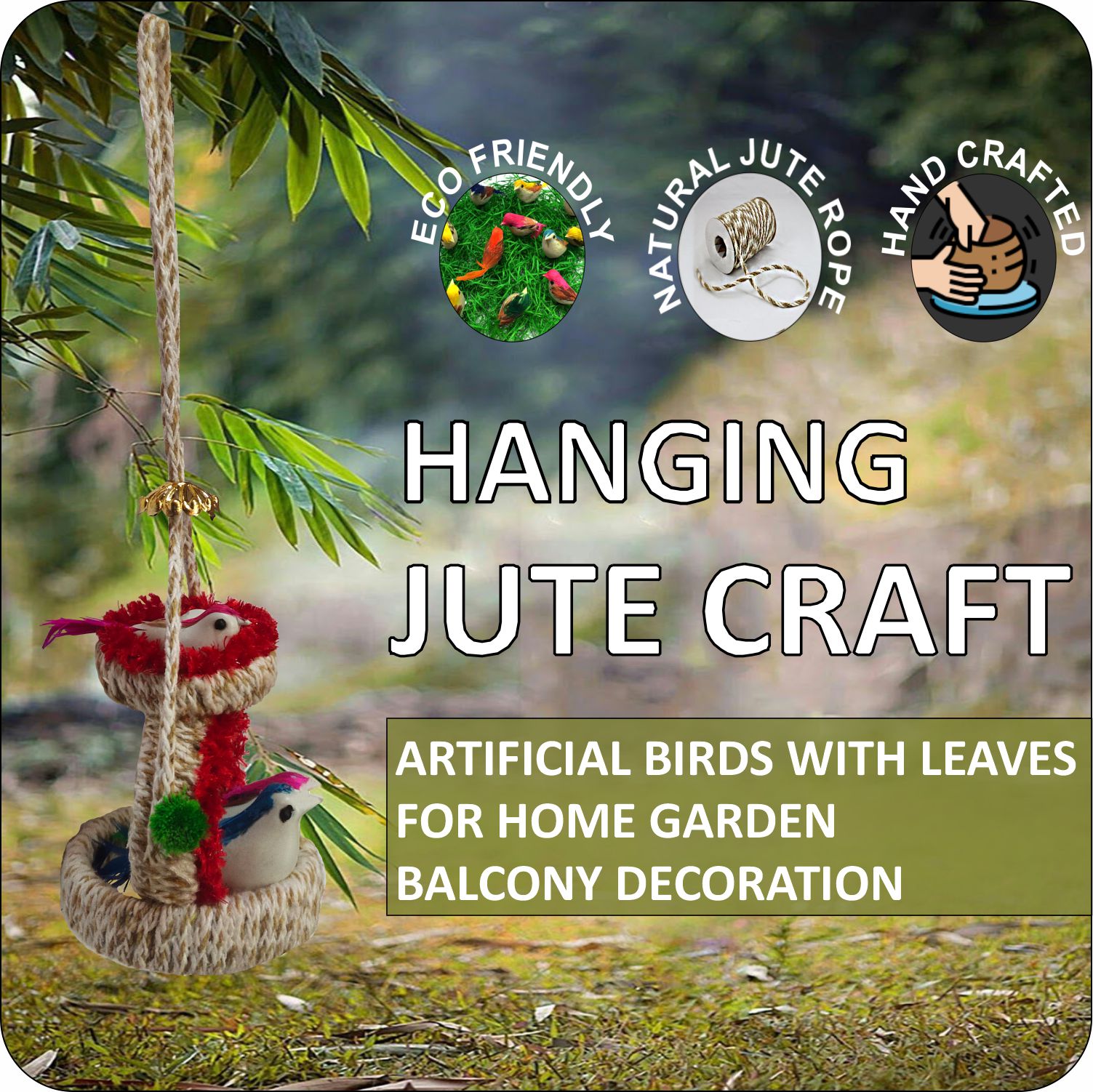 Handmade Hanging Bird Nest Wall Decor Combo Pack of 2 | Artificial Birds Decorative Hanging for Home, Balcony & Living Room - Image 2