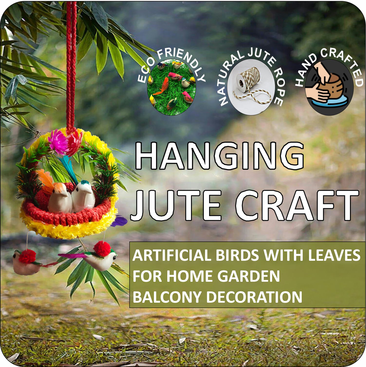 Handmade Hanging Bird Nest Wall Decor Pack of 2 | Artificial Birds Decorative Hanging for Home, Balcony & Living Room - Image 3