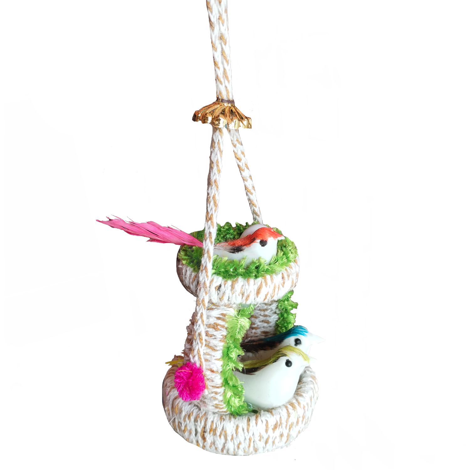 Handmade Hanging Bird Nest Wall Decor Combo Pack of 2 | Artificial Birds Decorative Hanging for Home, Balcony & Living Room - Image 3