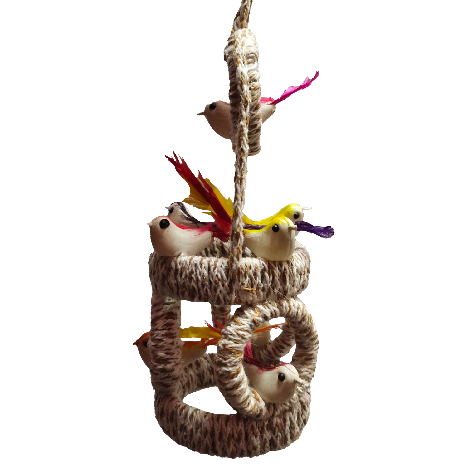 Handmade Jute Hanging Bird Nest for Home Decor with Artificial Birds - Image 3