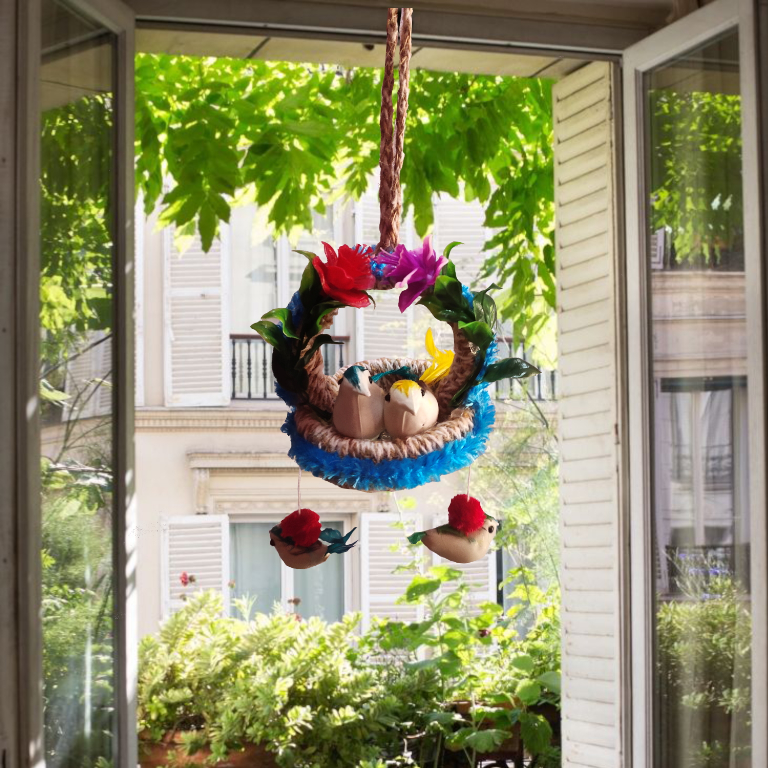 Handmade Hanging Bird Nest Wall Decor Pack of 2 | Artificial Birds Decorative Hanging for Home, Balcony & Living Room - Image 4