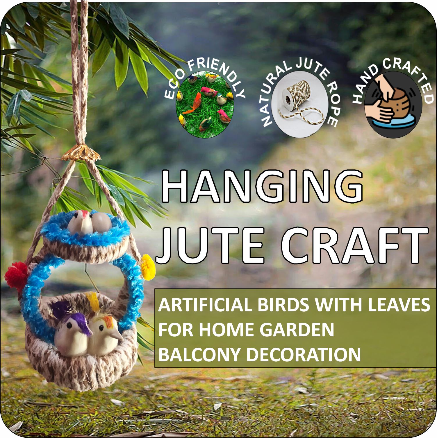 Handmade Hanging Bird Nest Wall Decor Combo Pack of 2 | Artificial Birds Decorative Hanging for Home, Balcony & Living Room - Image 3