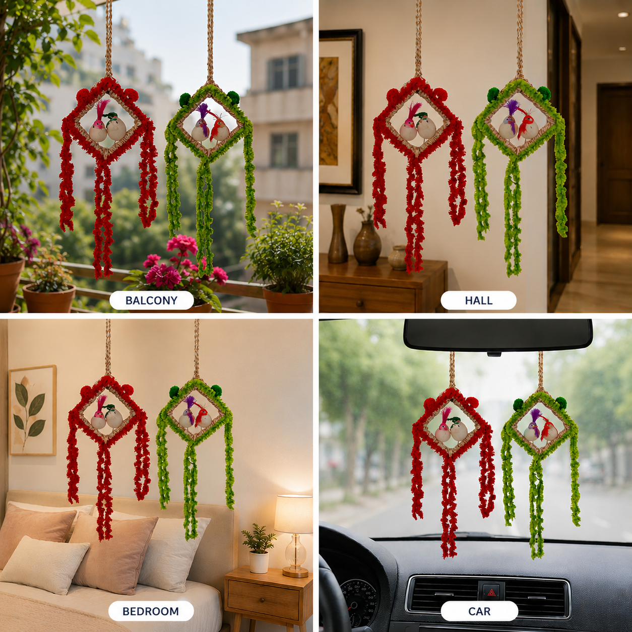 Handmade Hanging Bird Nest Decor for Home & Balcony | Decorative Jute Bird Hanging Wall Decor Combo Pack of 4 - Image 3