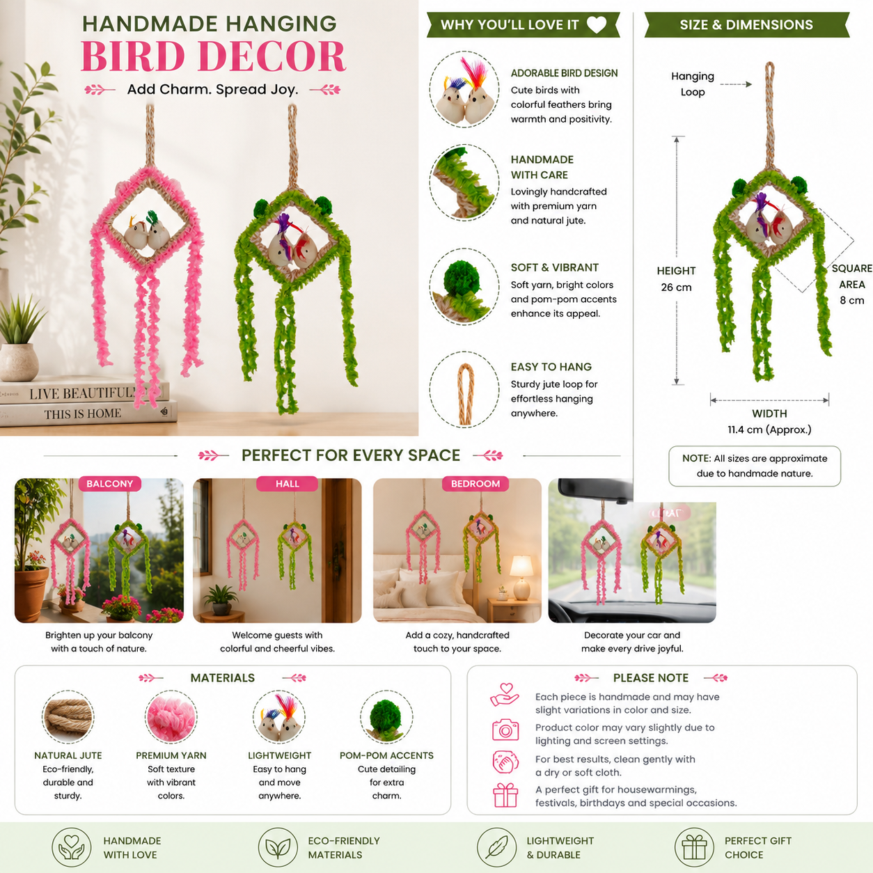 Handmade Hanging Bird Nest Decor for Home & Balcony | Decorative Jute Bird Hanging Wall Decor Combo Pack of 4 - Image 3