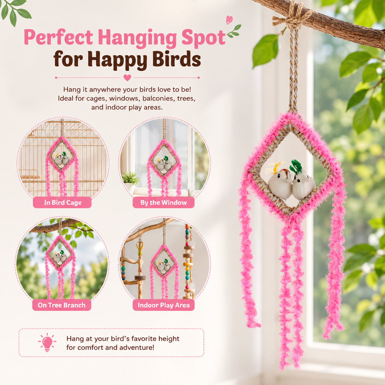 Handmade Hanging Bird Nest Decor for Home & Balcony | Decorative Jute Bird Hanging Wall Decor Combo Pack of 4 - Image 3