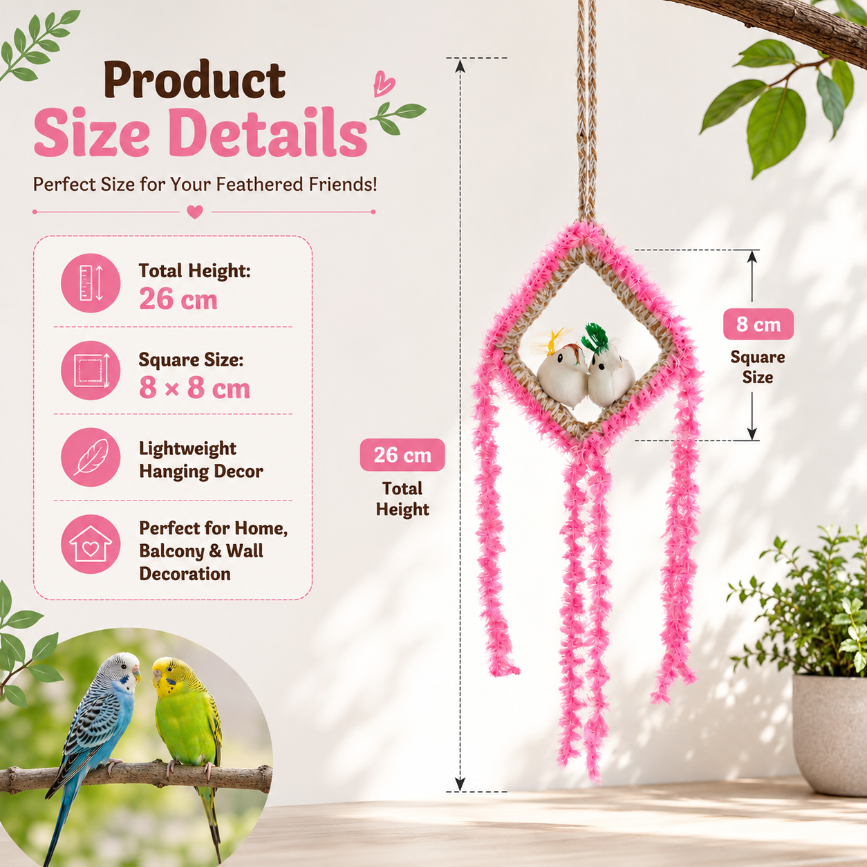 Handmade Hanging Bird Nest Decor for Home & Balcony | Decorative Jute Bird Hanging Wall Decor Combo Pack of 4 - Image 4