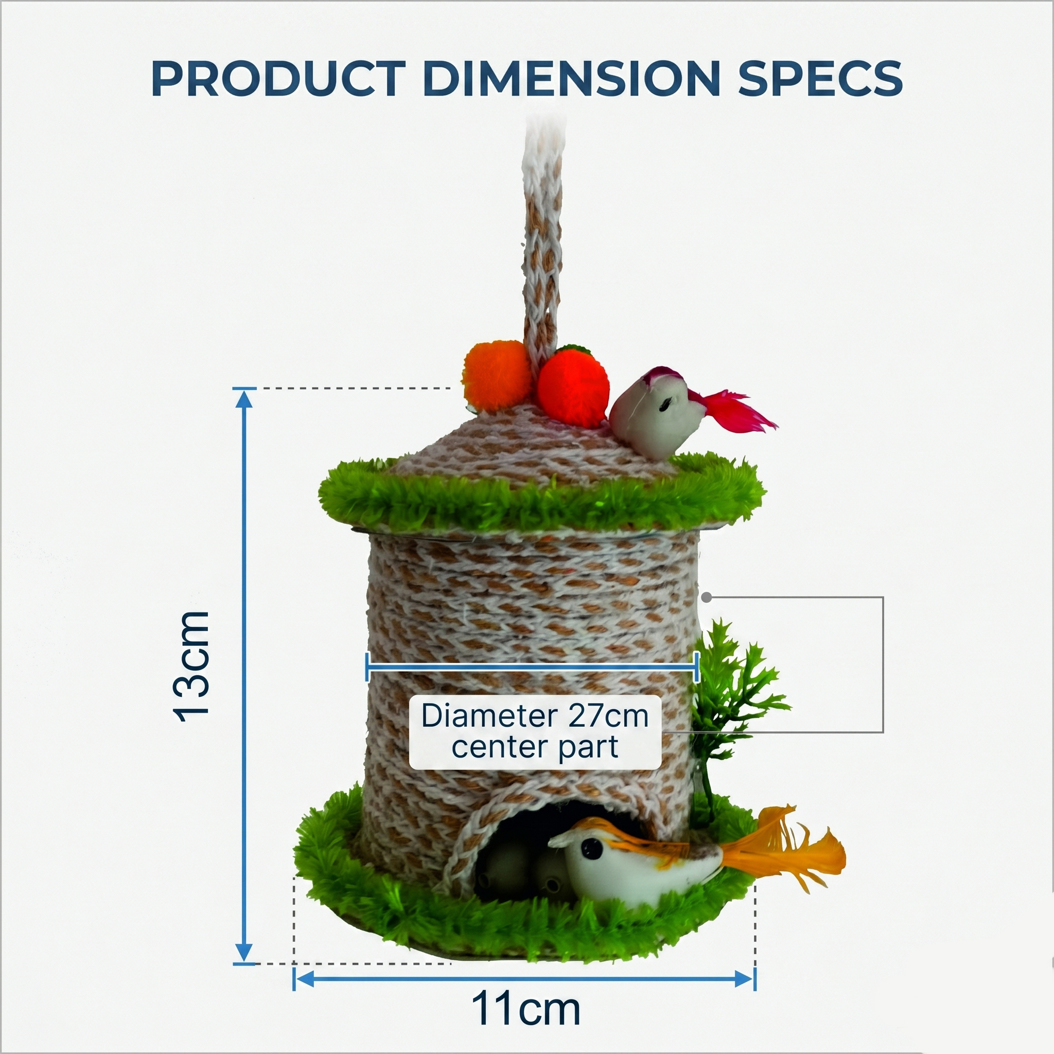 Handmade Jute Hanging Bird Nest for Home Decor with Artificial Birds, Eggs & Pom Pom Decoration - Image 6