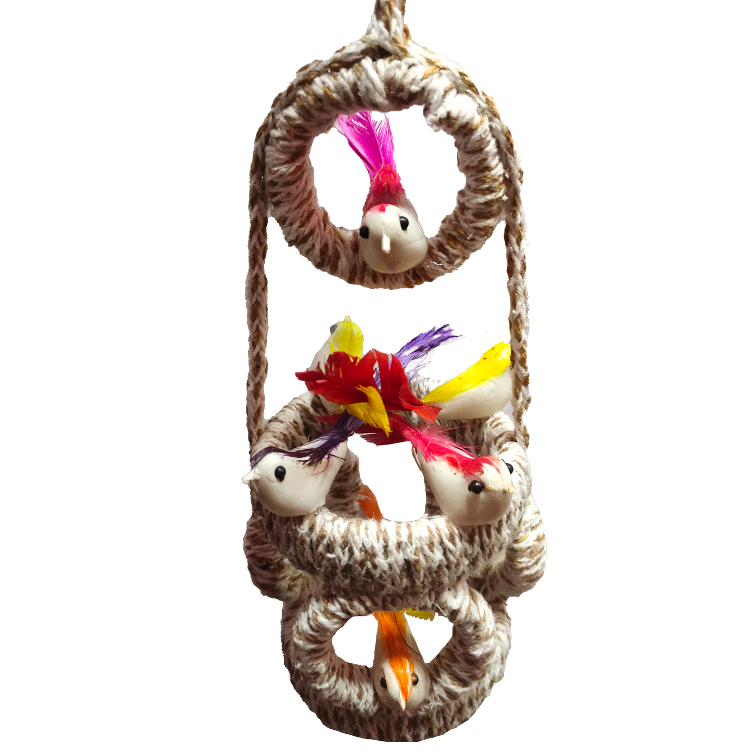 Handmade Jute Hanging Bird Nest for Home Decor with Artificial Birds - Image 5