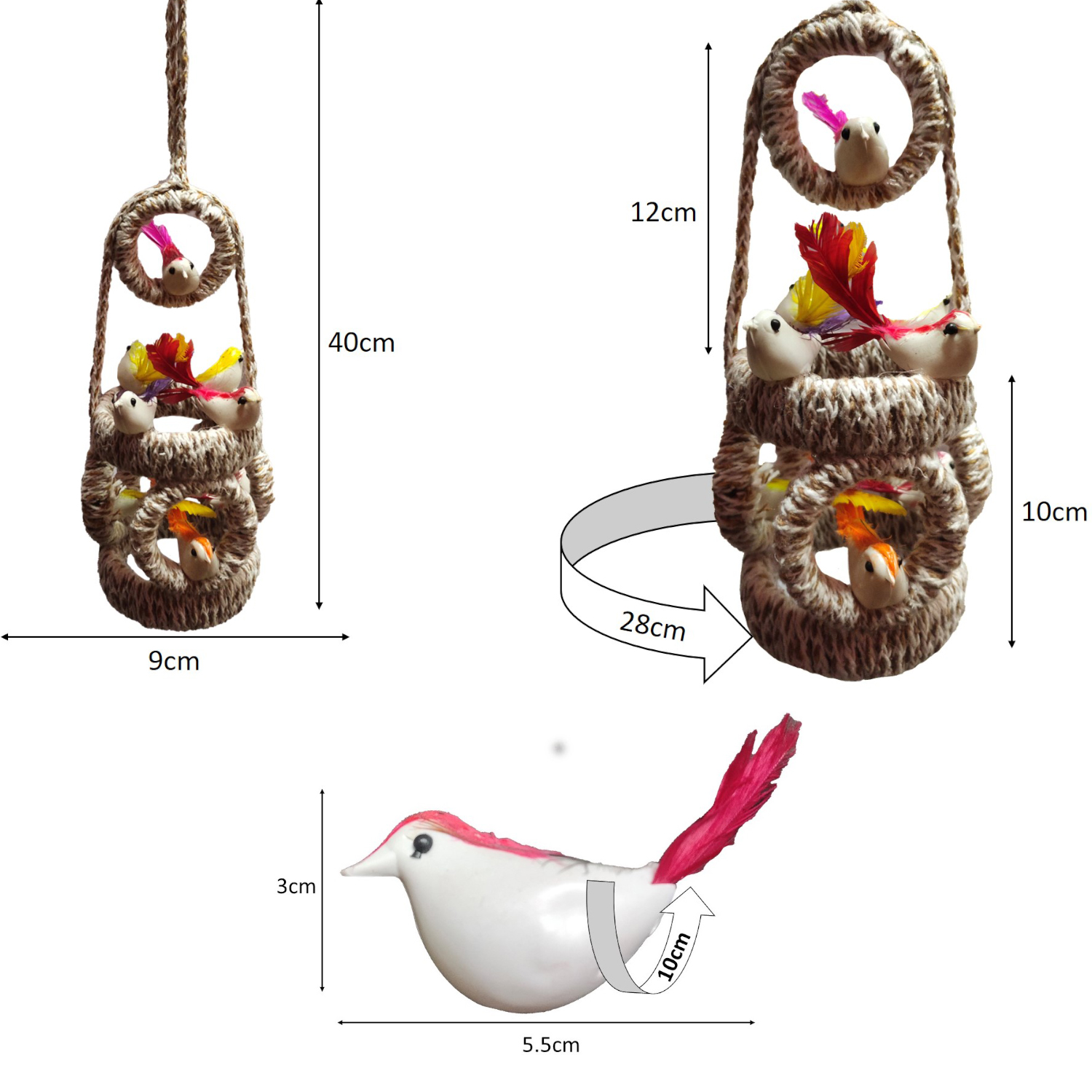 Handmade Jute Hanging Bird Nest for Home Decor with Artificial Birds - Image 6