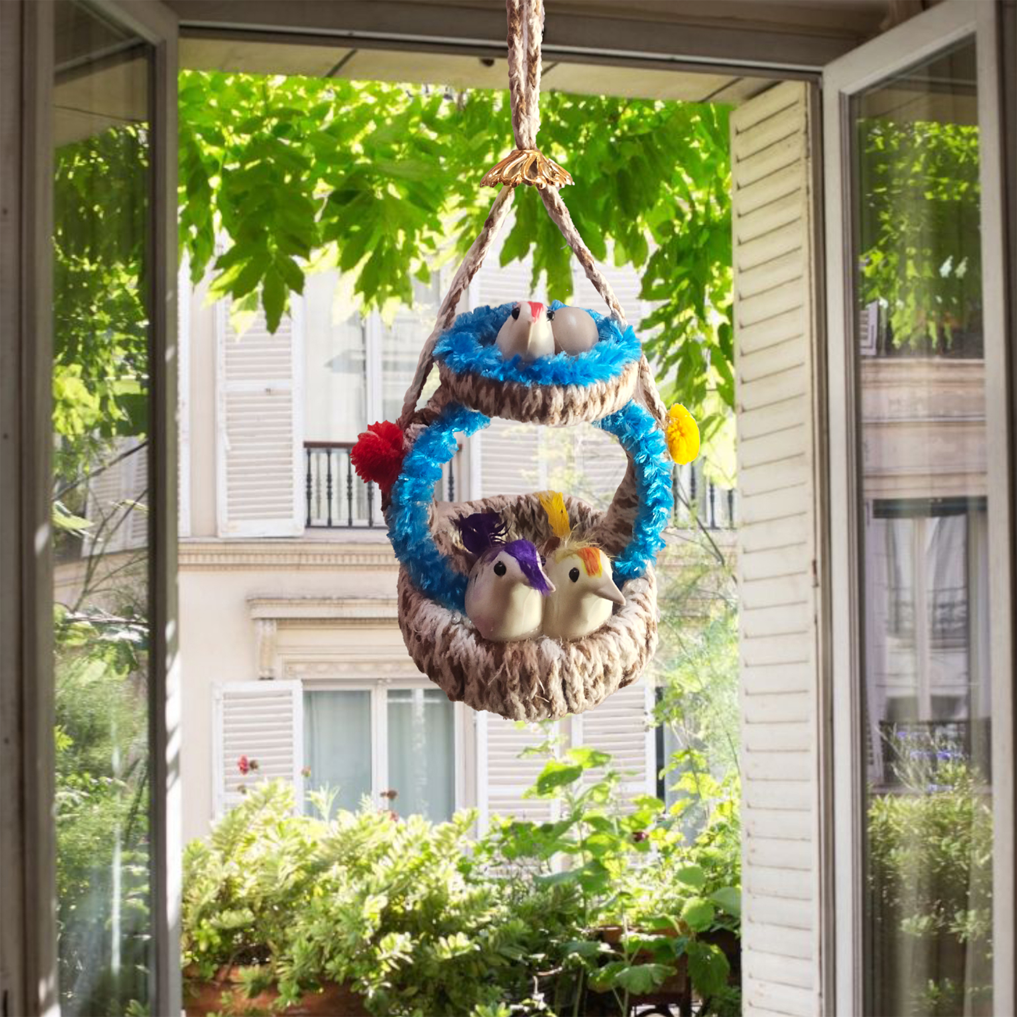 Handmade Hanging Bird Nest Wall Decor Combo Pack of 2 | Artificial Birds Decorative Hanging for Home, Balcony & Living Room - Image 4