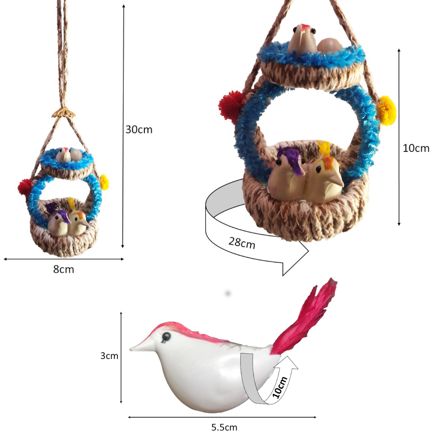 Handmade Hanging Bird Nest Wall Decor Combo Pack of 2 | Artificial Birds Decorative Hanging for Home, Balcony & Living Room - Image 5