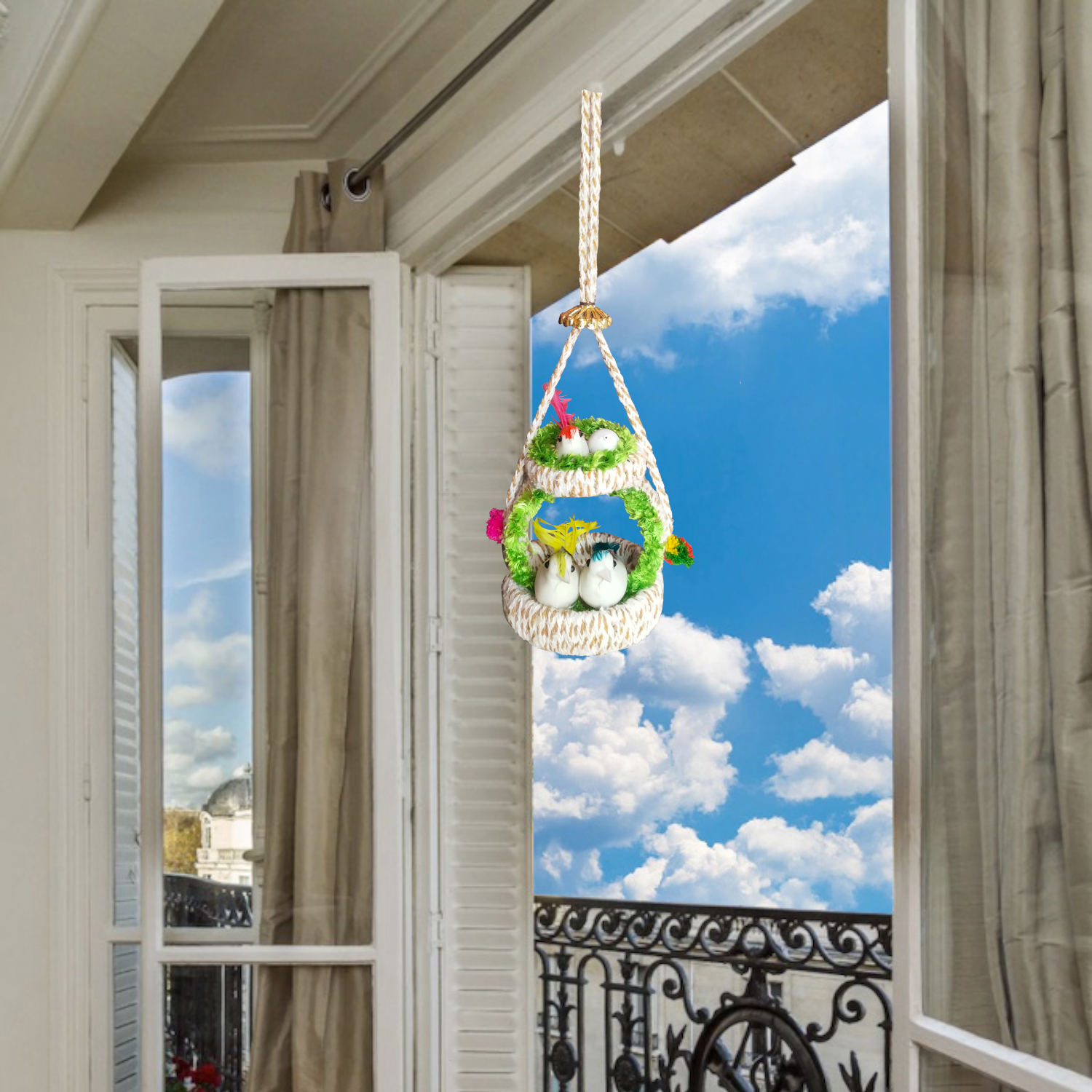 Handmade Hanging Bird Nest Wall Decor Combo Pack of 2 | Artificial Birds Decorative Hanging for Home, Balcony & Living Room - Image 2