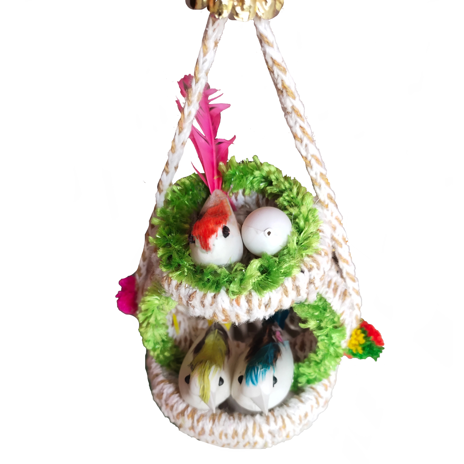 Handmade Hanging Bird Nest Wall Decor Combo Pack of 2 | Artificial Birds Decorative Hanging for Home, Balcony & Living Room - Image 5