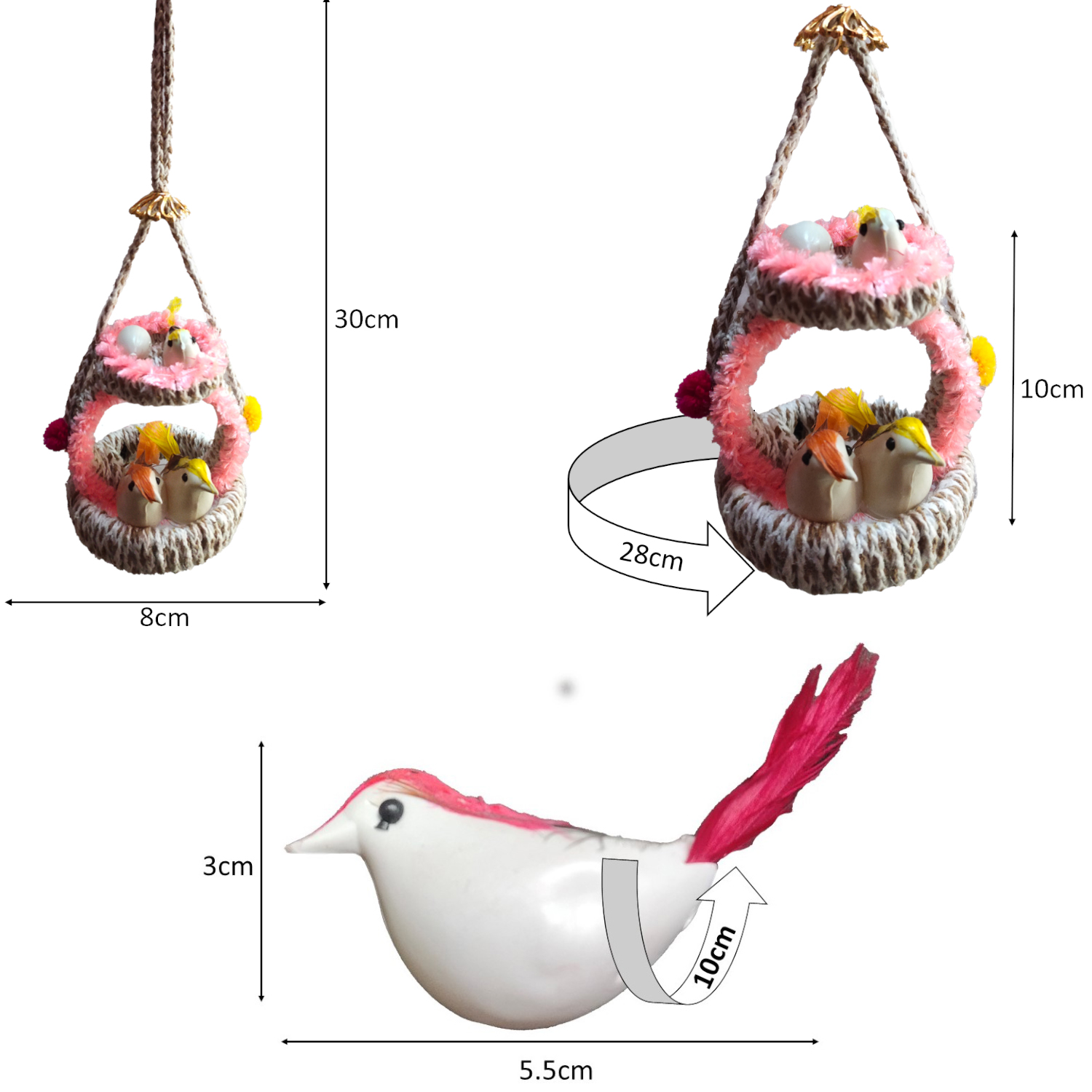 Handmade Hanging Bird Nest Wall Decor Combo Pack of 2 | Artificial Birds Decorative Hanging for Home, Balcony & Living Room - Image 4