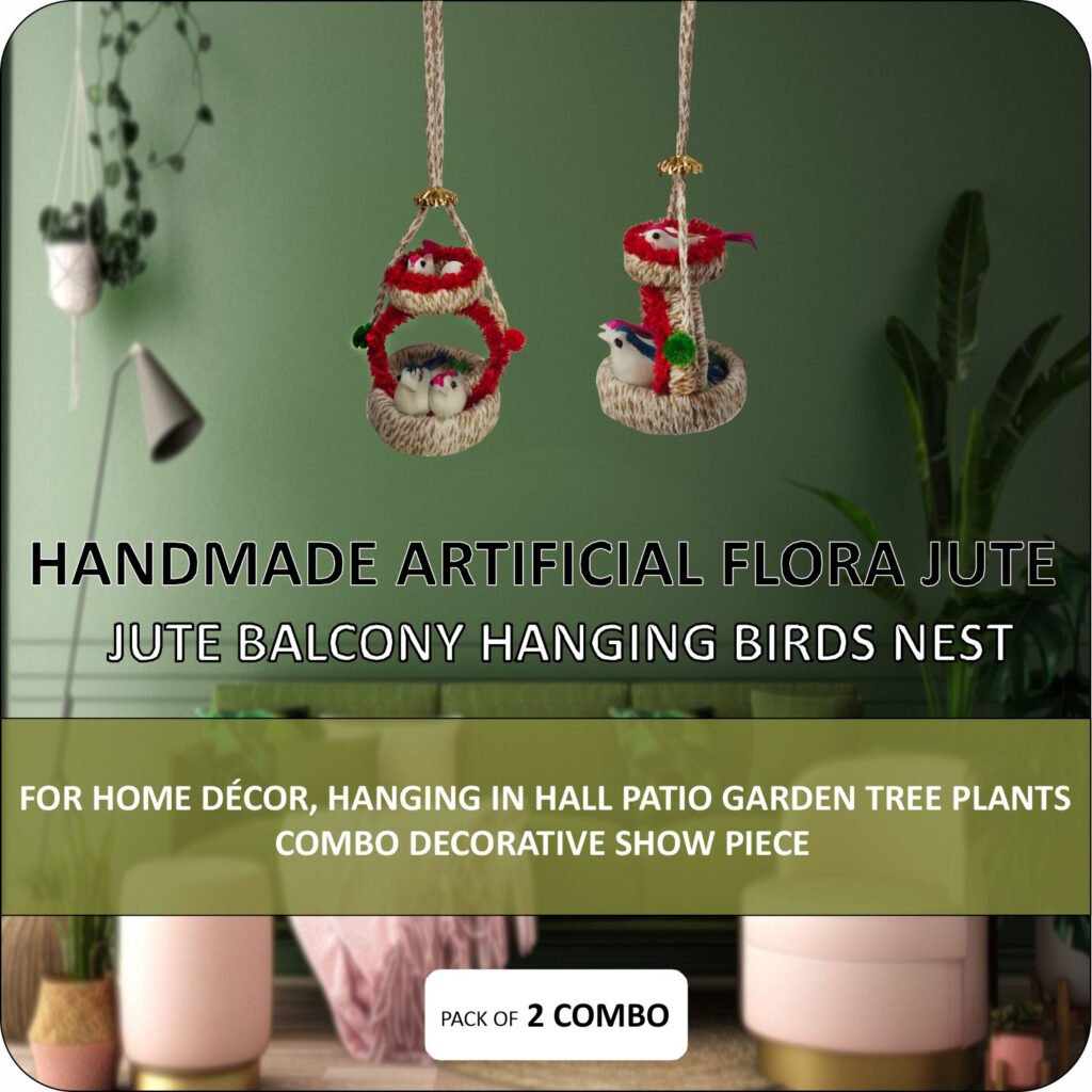 Handmade Hanging Bird Nest Wall Decor Combo Pack of 2 | Artificial Birds Decorative Hanging for Home, Balcony & Living Room
