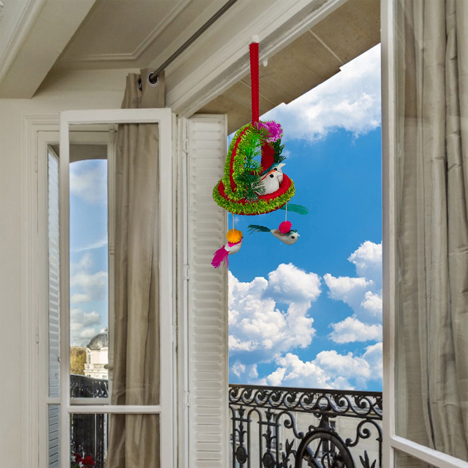 Handmade Hanging Bird Nest Wall Decor Pack of 2 | Artificial Birds Decorative Hanging for Home, Balcony & Living Room - Image 2