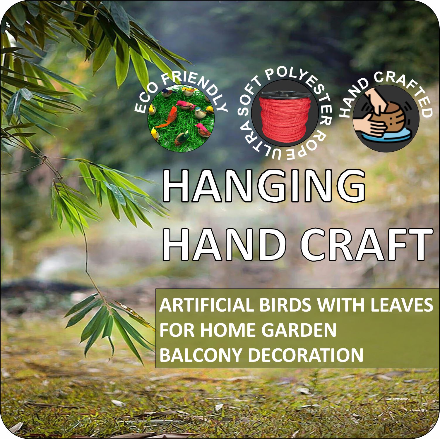 Handmade Hanging Bird Nest Wall Decor Pack of 2 | Artificial Birds Decorative Hanging for Home, Balcony & Living Room - Image 3