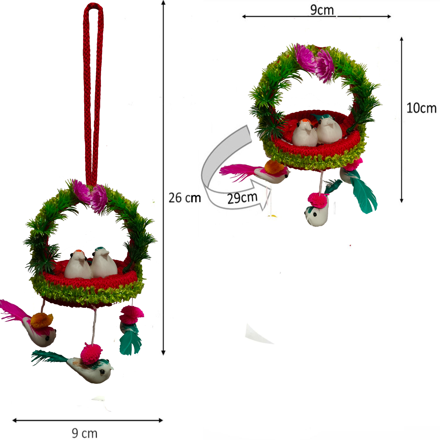Handmade Hanging Bird Nest Wall Decor Pack of 2 | Artificial Birds Decorative Hanging for Home, Balcony & Living Room - Image 6