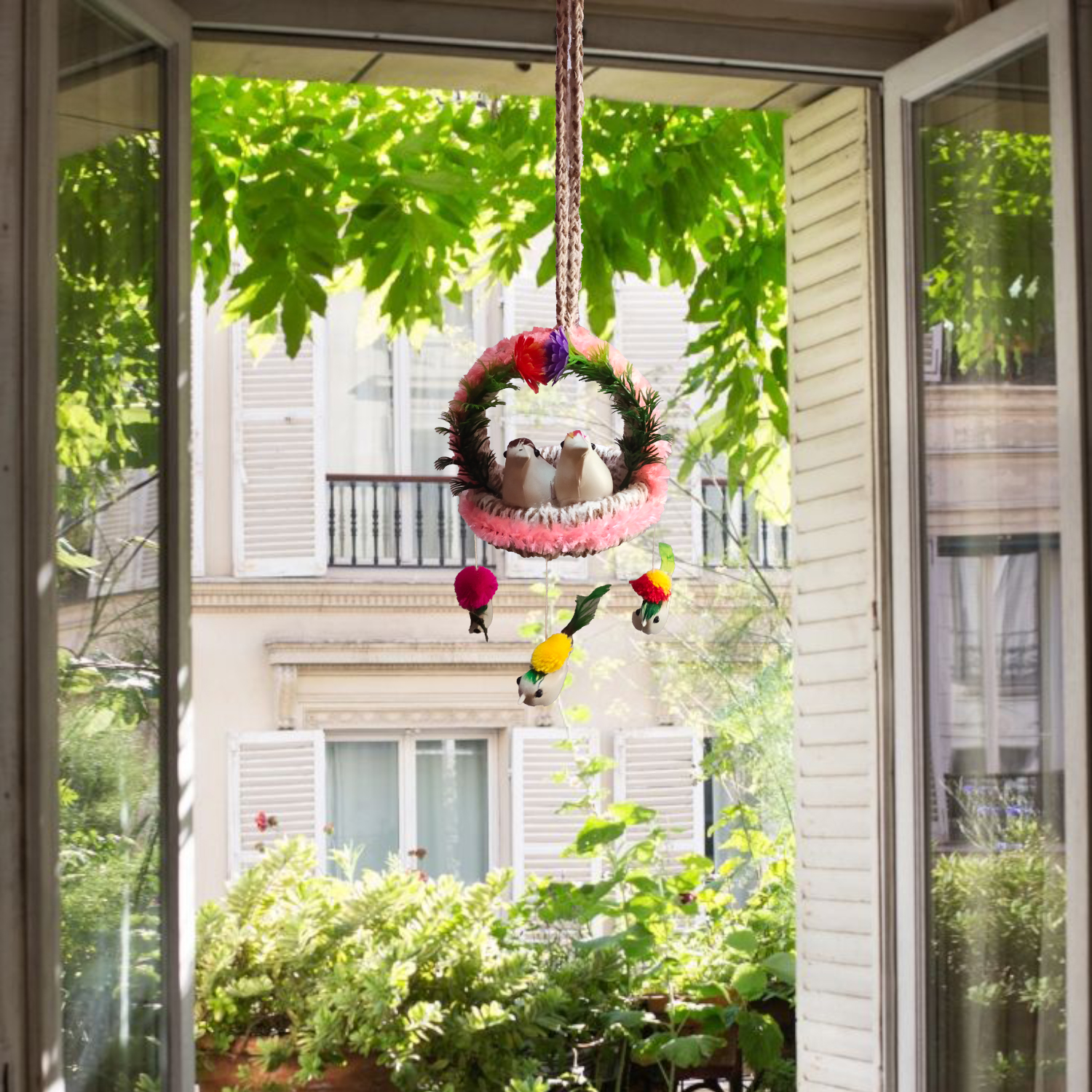 Handmade Hanging Bird Nest Wall Decor Pack of 2 | Artificial Birds Decorative Hanging for Home, Balcony & Living Room - Image 2