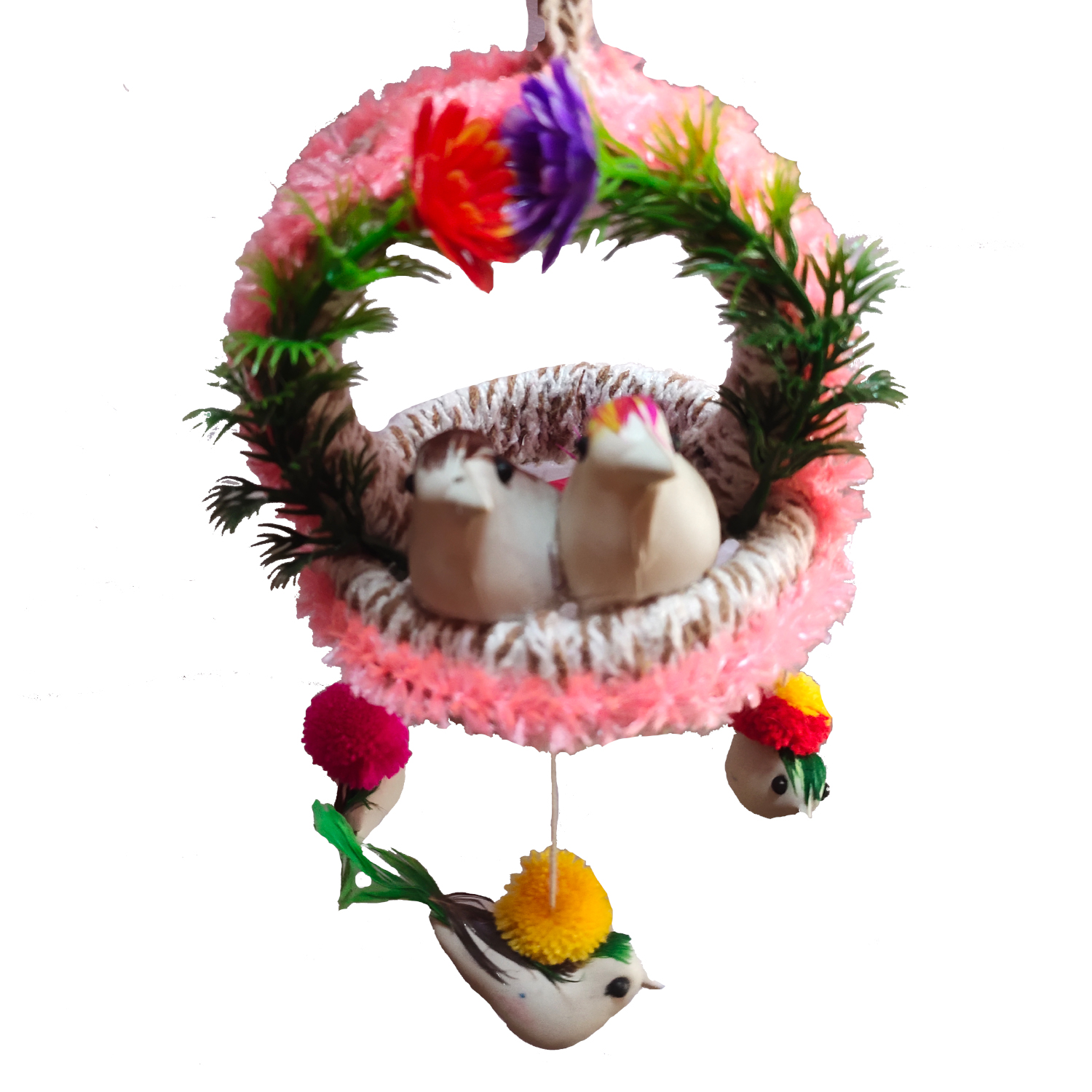 Handmade Hanging Bird Nest Wall Decor Pack of 2 | Artificial Birds Decorative Hanging for Home, Balcony & Living Room - Image 4