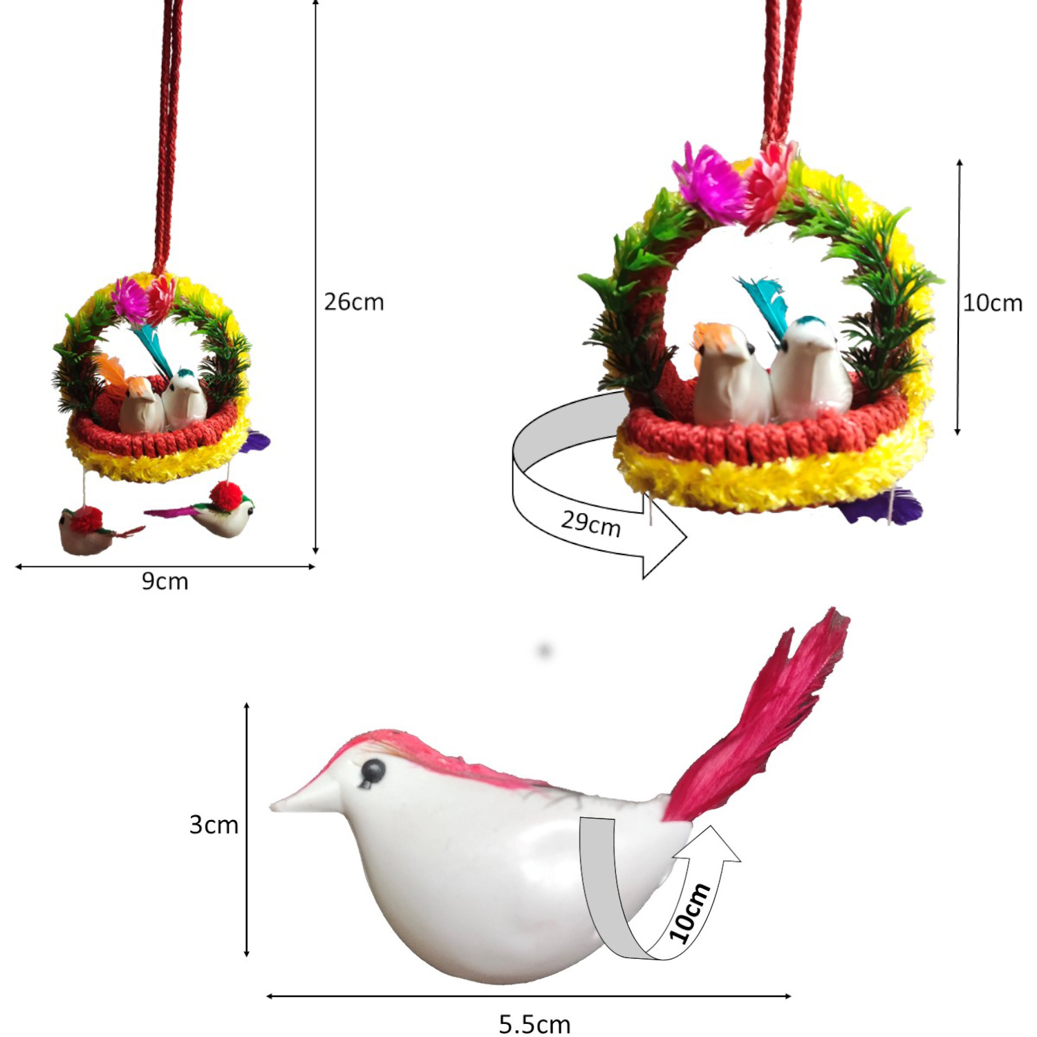 Handmade Hanging Bird Nest Wall Decor Pack of 2 | Artificial Birds Decorative Hanging for Home, Balcony & Living Room - Image 5