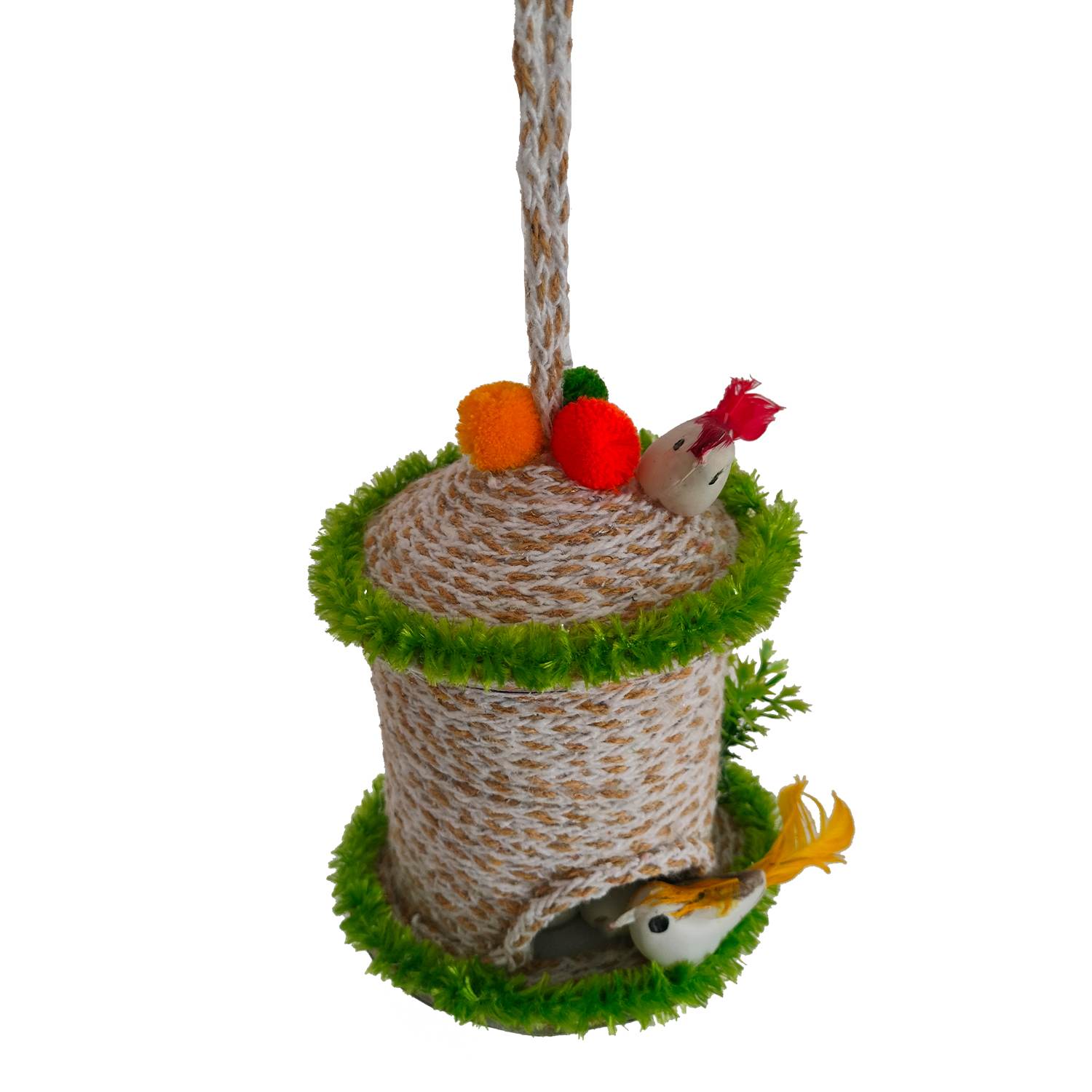 Handmade Jute Hanging Bird Nest for Home Decor with Artificial Birds, Eggs & Pom Pom Decoration - Image 4