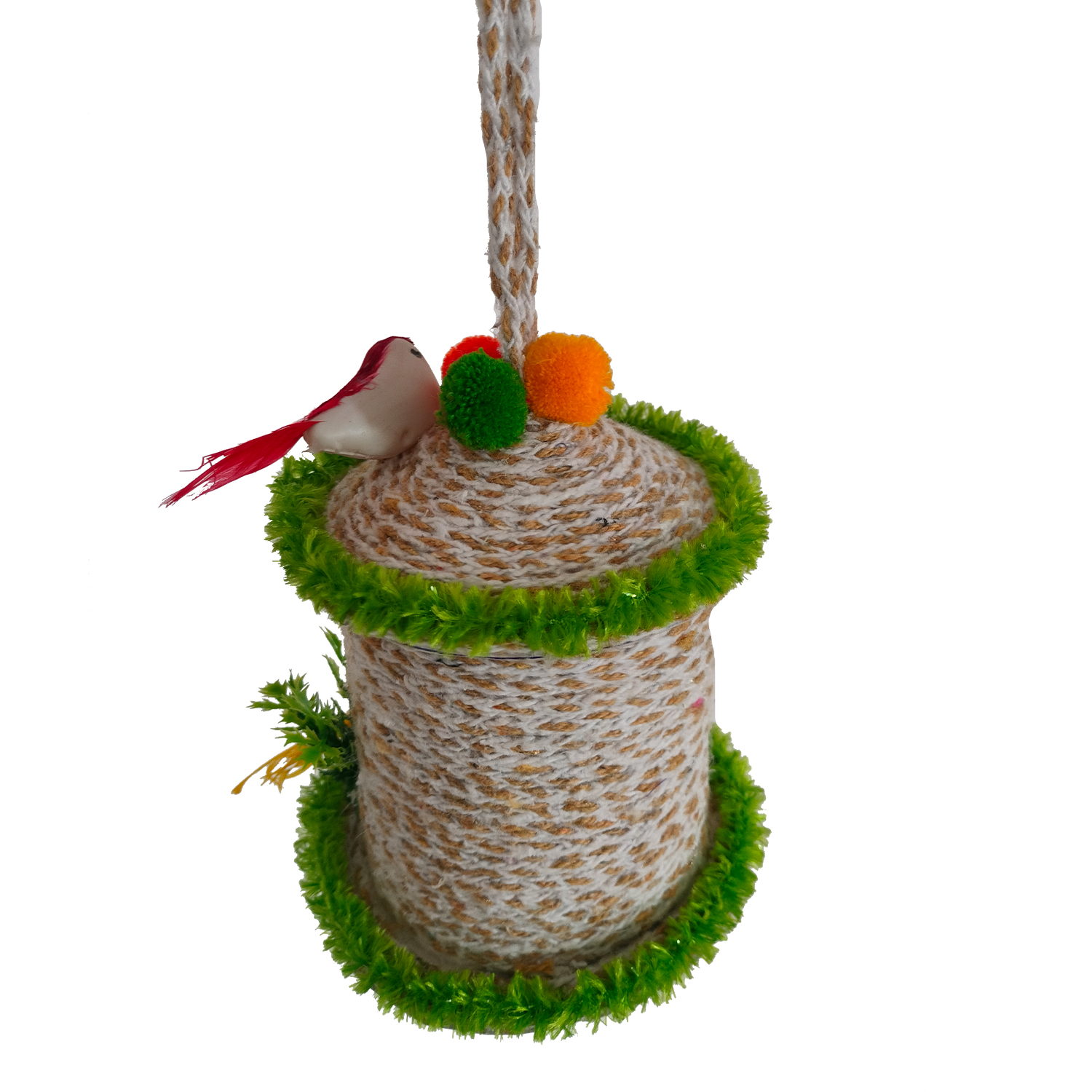Handmade Jute Hanging Bird Nest for Home Decor with Artificial Birds, Eggs & Pom Pom Decoration - Image 5