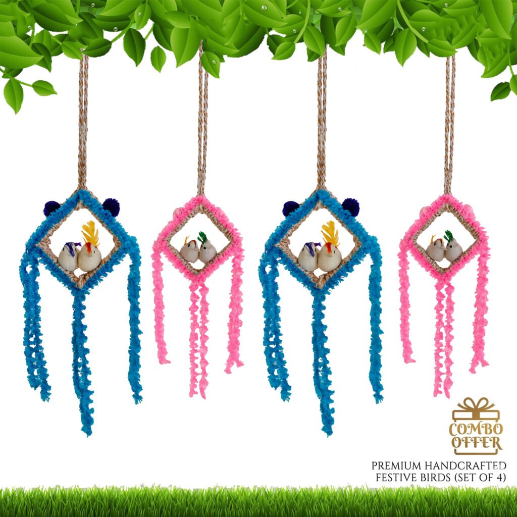 Handmade Hanging Bird Nest Decor for Home & Balcony | Decorative Jute Bird Hanging Wall Decor Combo Pack of 4