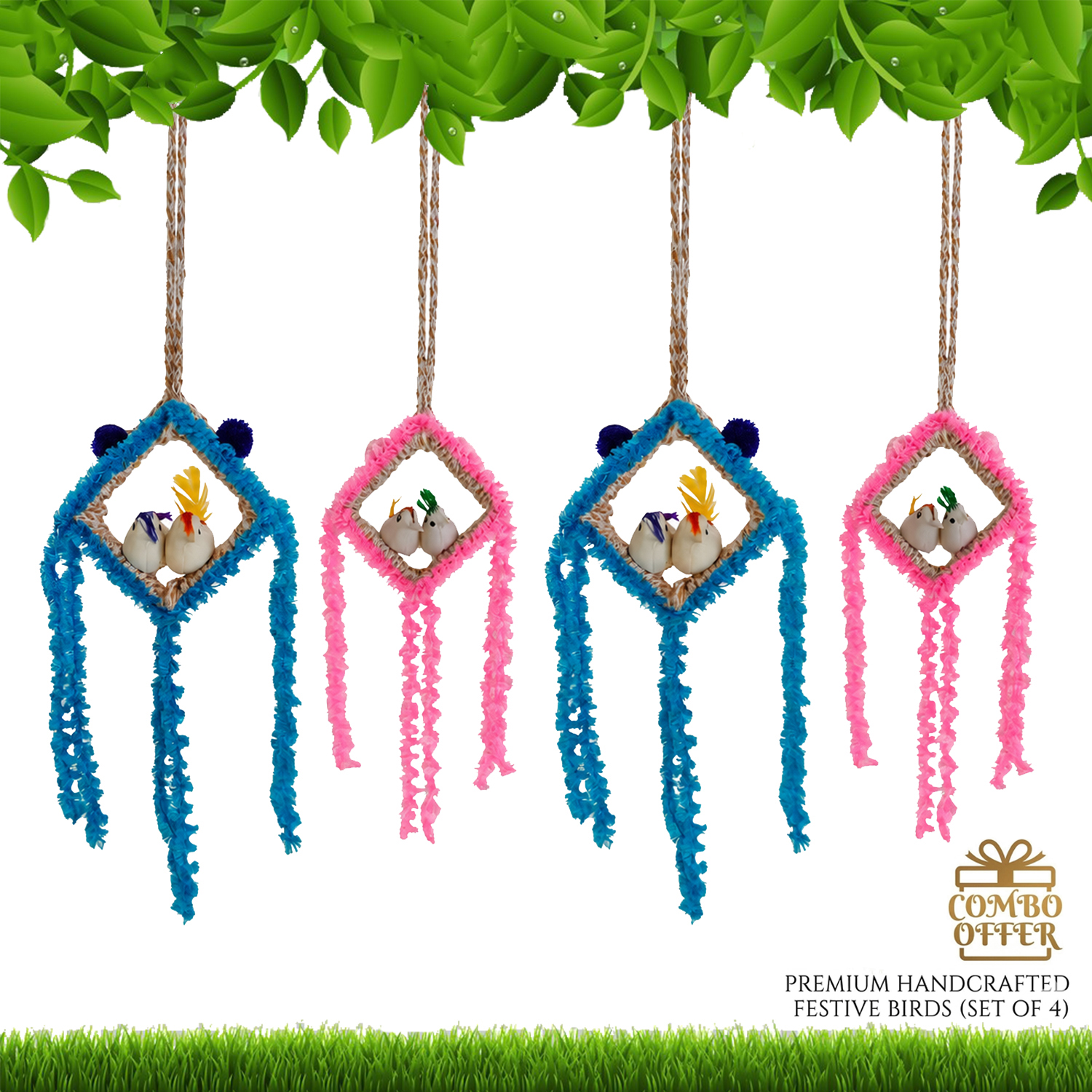 Handmade Hanging Bird Nest Decor for Home & Balcony | Decorative Jute Bird Hanging Wall Decor Combo Pack of 4