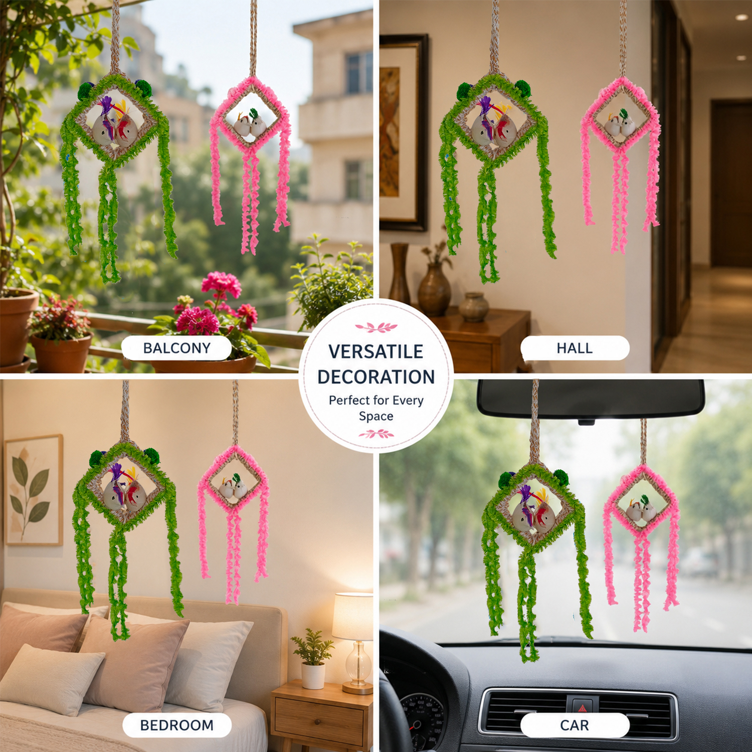 Handmade Hanging Bird Nest Decor for Home & Balcony | Decorative Jute Bird Hanging Wall Decor Combo Pack of 4 - Image 2